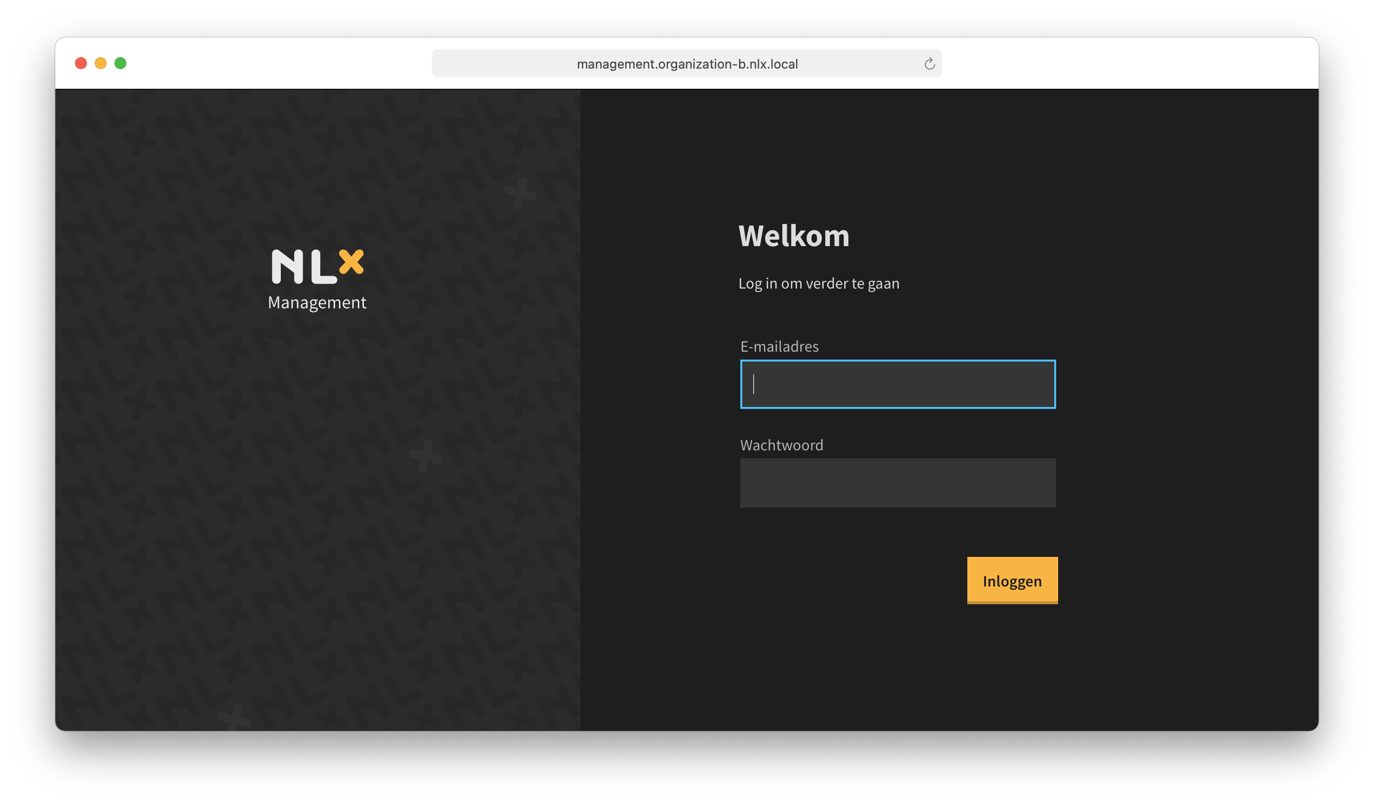 Screenshot of the NLX Management web interface using Basic Authentication